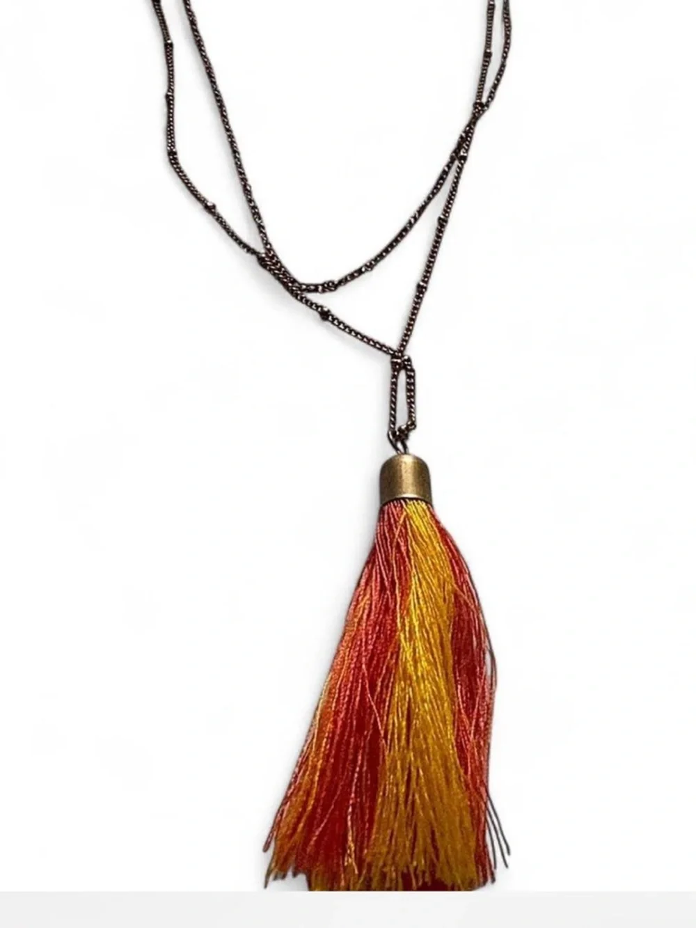 Gold-Tone Layered Necklace with Red & Yellow Tassel Pendant